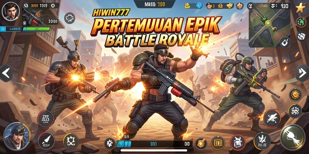 Tampilan gameplay seru di HIWIN777 dengan aksi pertempuran Battle Royale.
